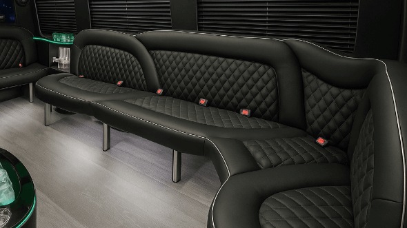 Interior of Charter Bus Company Cambridge's 14 Passenger Sprinter Limousine in Cambridge