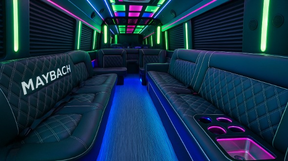 Interior of Charter Bus Company Cambridge's 50 Passenger Party Bus in Cambridge