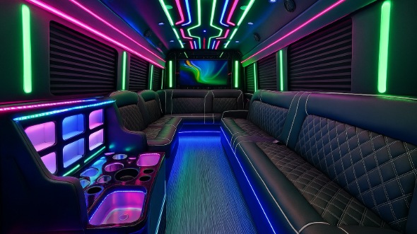 Interior of Charter Bus Company Newton's 50 Passenger Party Bus in Newton